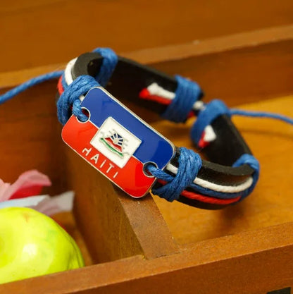 Handmade Haiti Flag Leather Bracelet – Authentic Haitian Pride Charm - JerseyPro