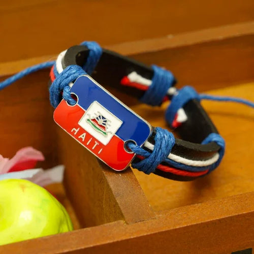 Handmade Haiti Flag Leather Bracelet – Authentic Haitian Pride Charm - JerseyPro