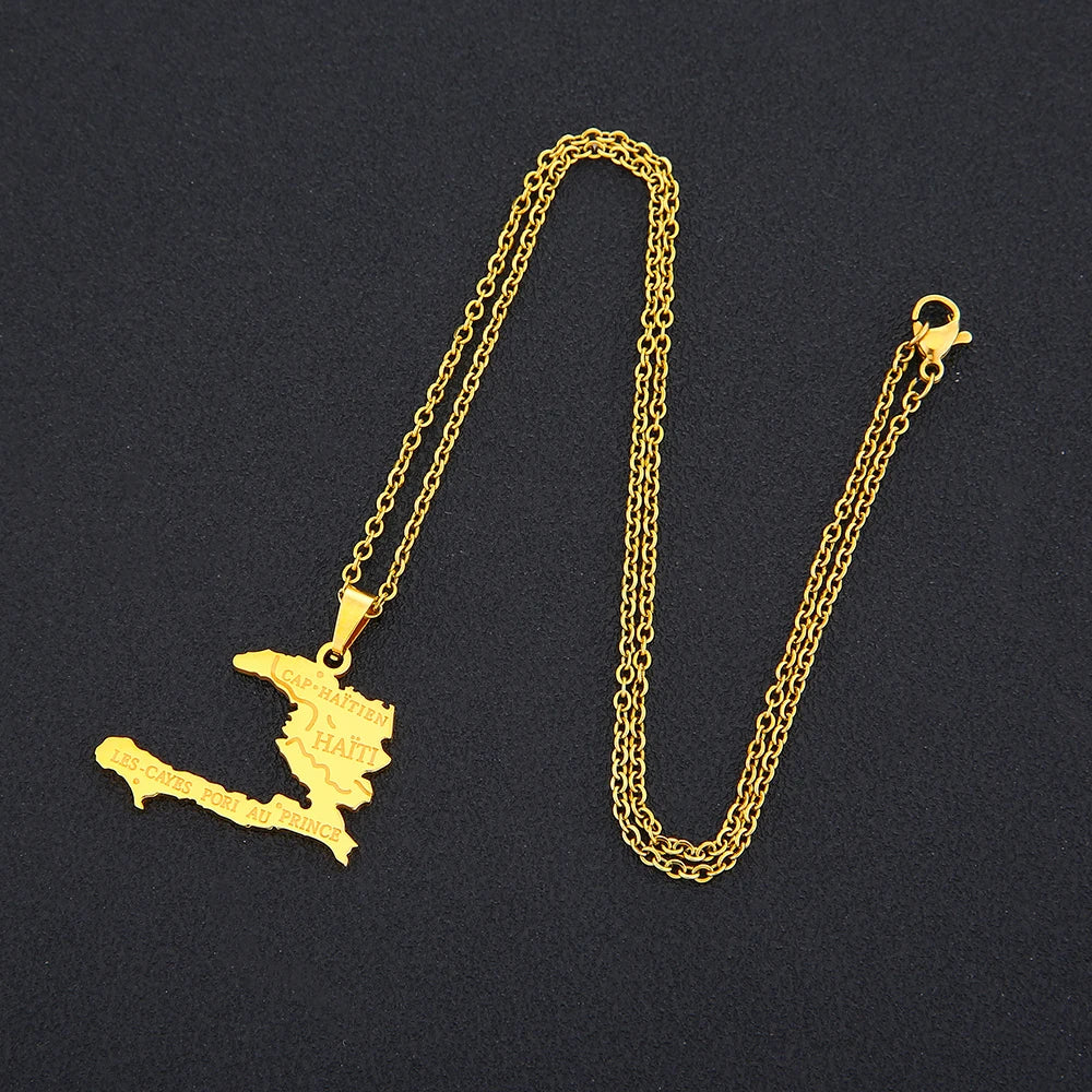Haiti Map Pendant Necklace – Stainless Steel City Design for Men & Women | JerseyPro - JerseyPro