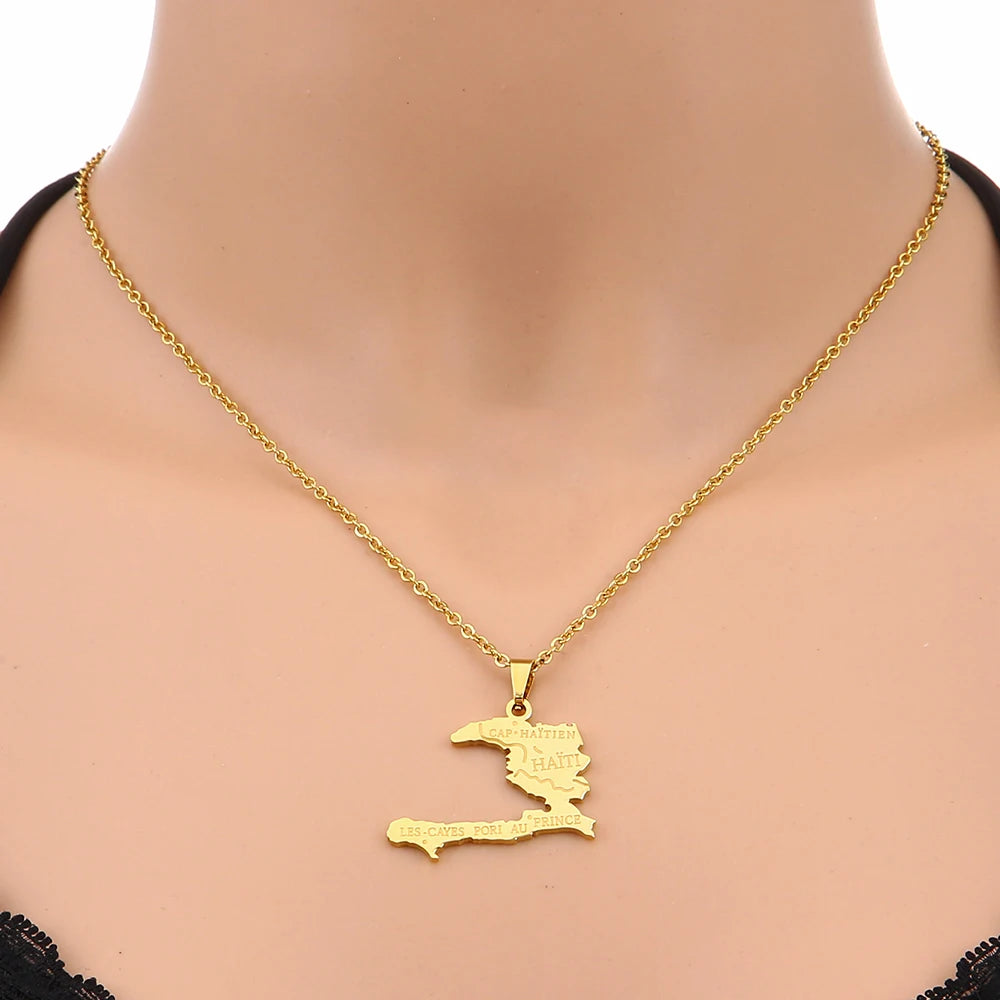 Haiti Map Pendant Necklace – Stainless Steel City Design for Men & Women | JerseyPro - JerseyPro