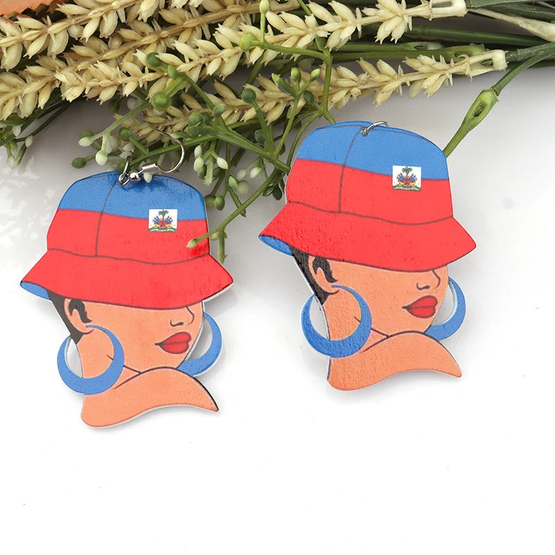 Haitian Woman Wooden Earrings – Handmade Cultural Jewelry | JerseyPro - JerseyPro