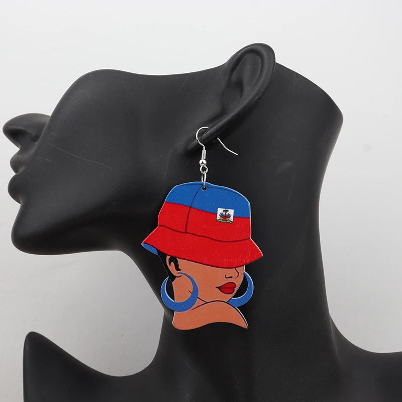 Haitian Woman Wooden Earrings – Handmade Cultural Jewelry | JerseyPro - JerseyPro